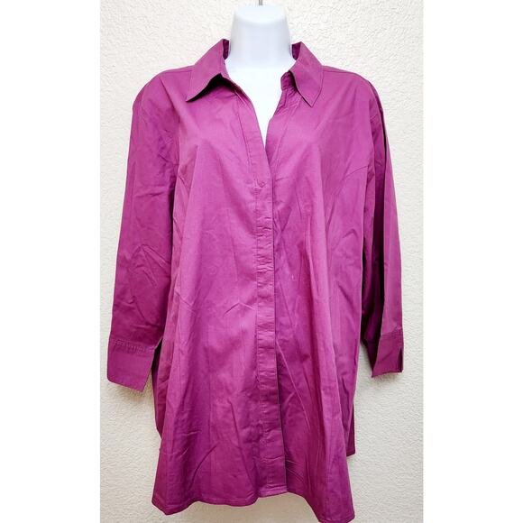 Riders By Lee Fuchsia Purple Pink Hidden Buttons Top 2X Plus Lightweight Collard - Picture 1 of 4